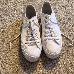 Converse leather high top platform Women's White Sneakers with Gold Accents